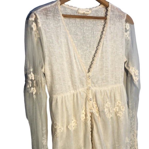 A’REVE | Women’s Cream Linen Blend Button Tie Back Long Lace Cardigan size S - Picture 2 of 15